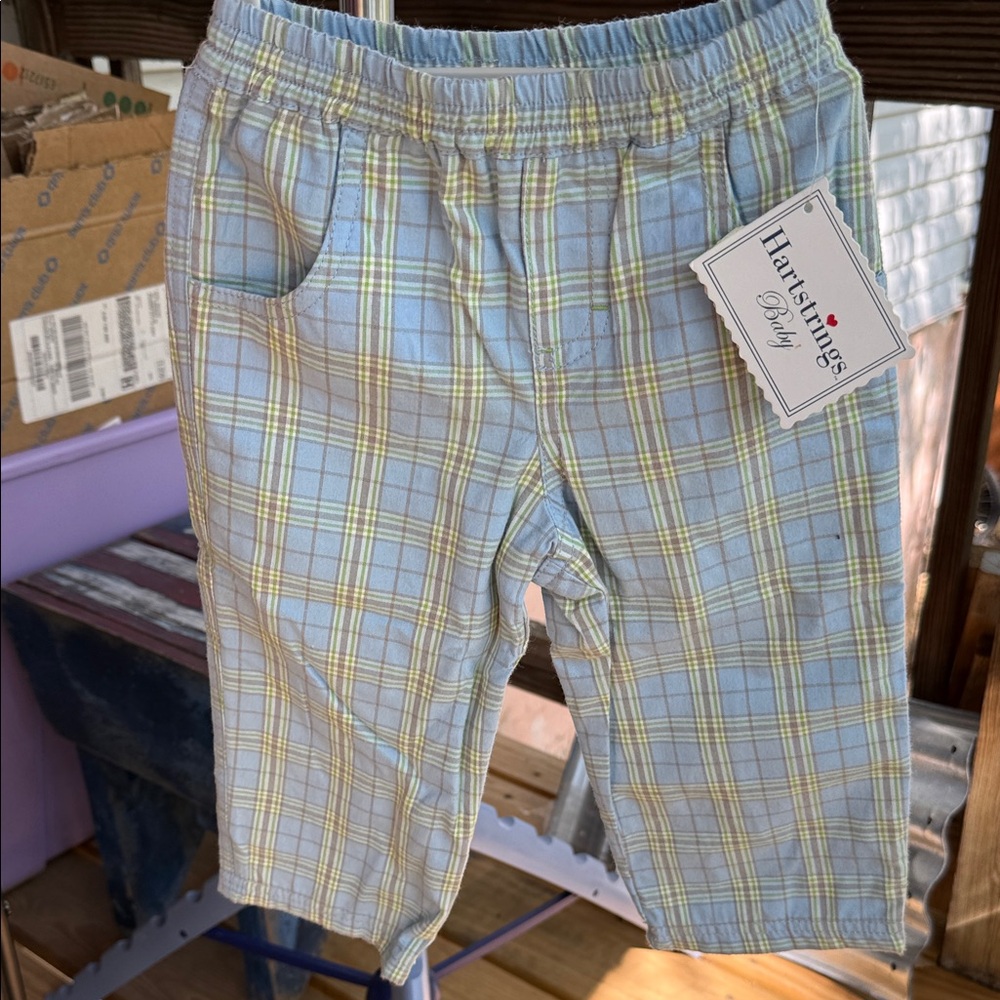 NWT Hartstrings Baby 18 mo.  Plaid Elastic Waist Pants - Blue & Yellow 4 pocket